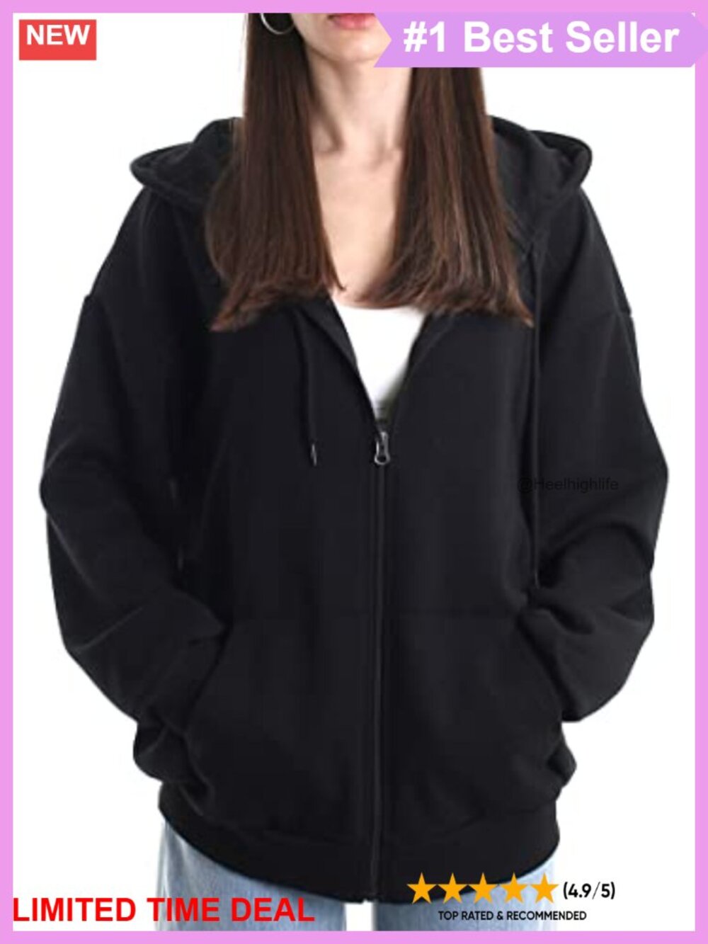 Oversized Zip Up Hoodie Cotton Poly Blend Two-Way Zipper Loose Fit